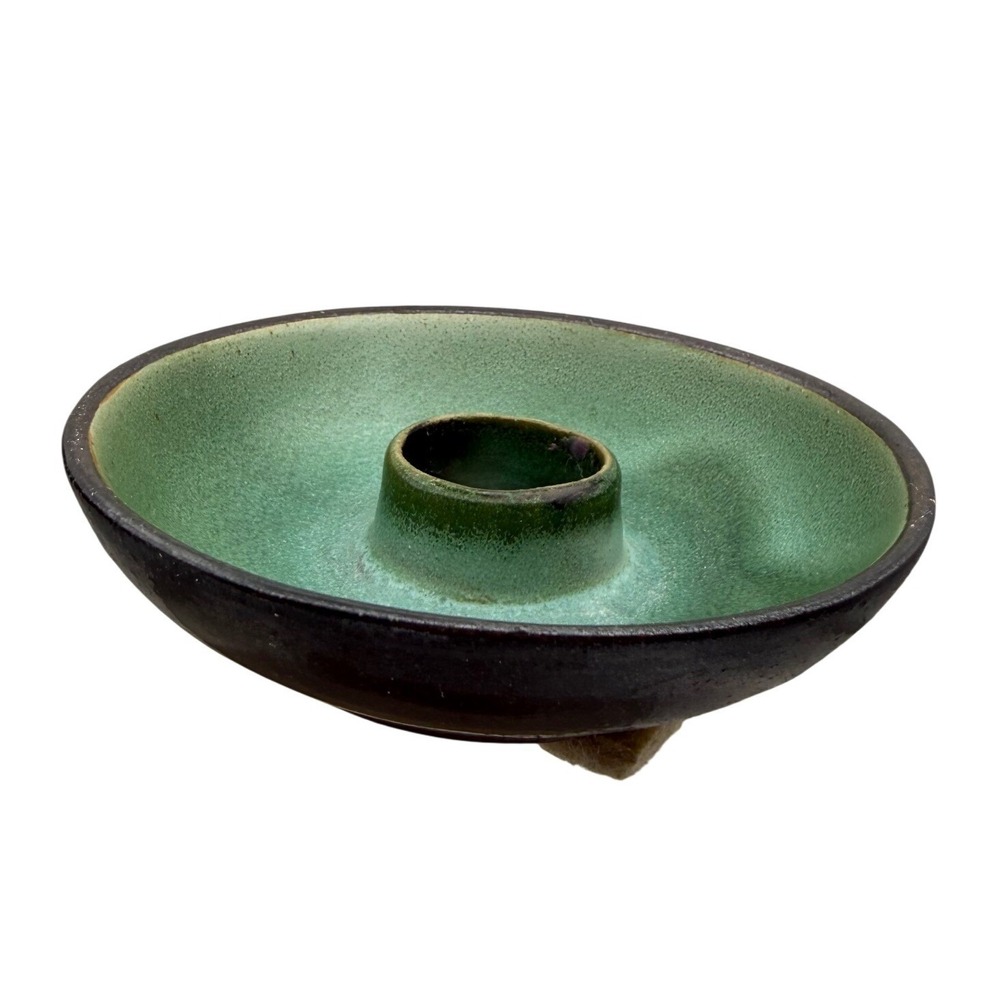 MCM Gotek Colonia Tovar Venezuela Pottery Candle Holder Set Green Crackle Glaze - Picture 6 of 10